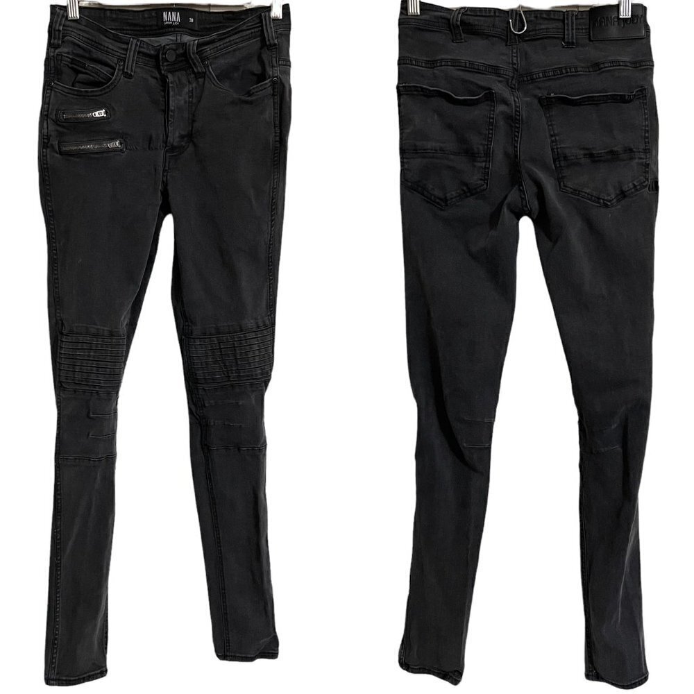 Nana Judy Women's Black Button Fly Moto Original Low Rise Skinny Jeans Size 30